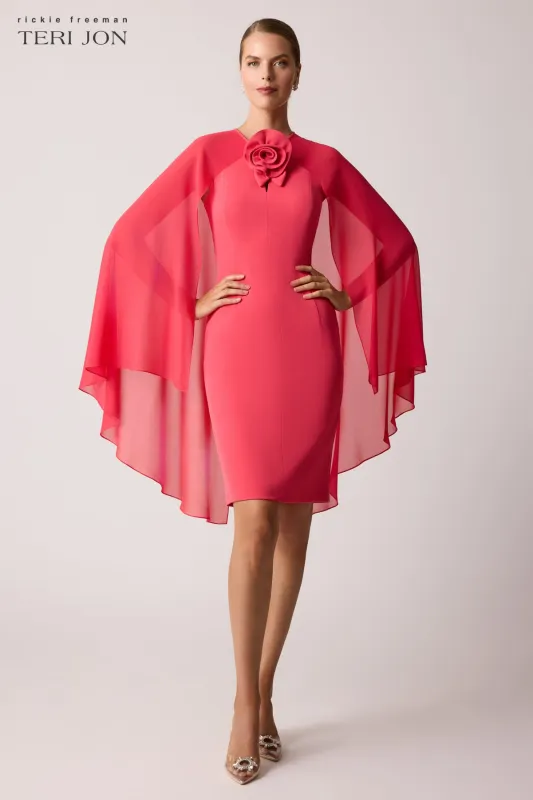 Crepe Chiffon Fly Away Cape Dress sold by Teri Jon