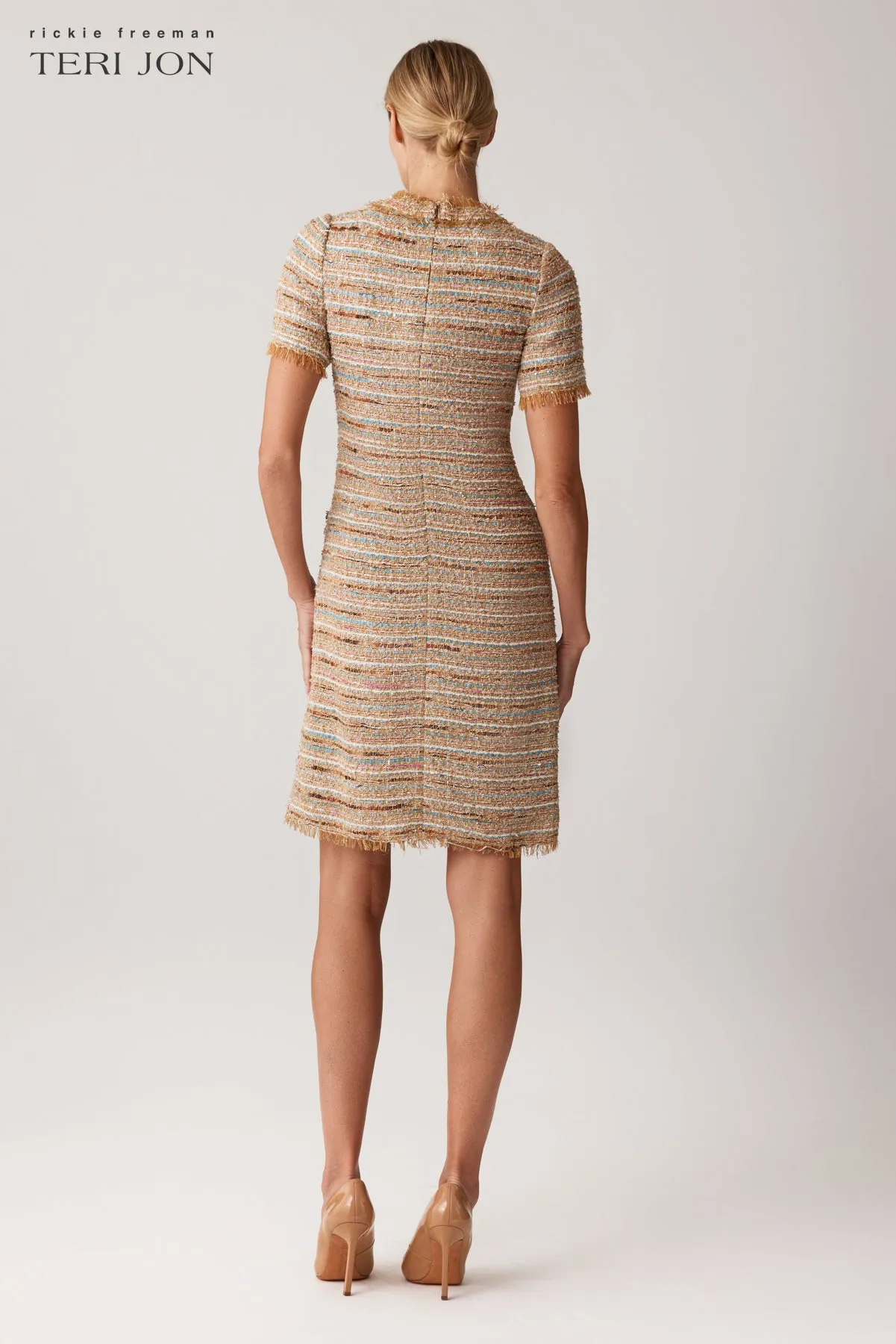 Boucle Fringe Trim Daytime Dress sold by Teri Jon product image thumbnail 4