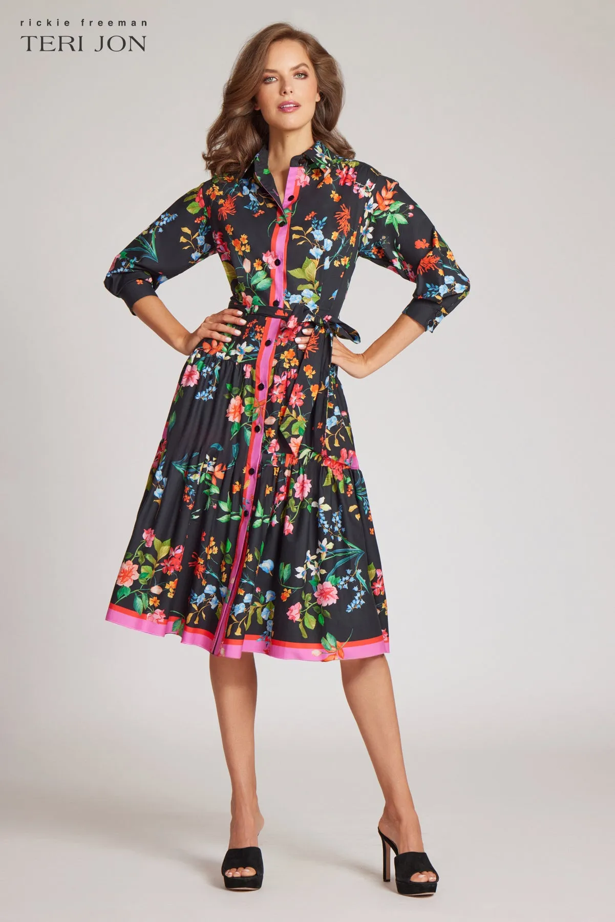 Floral Flounce Hem Shirt Dress sold by Teri Jon product image thumbnail 2