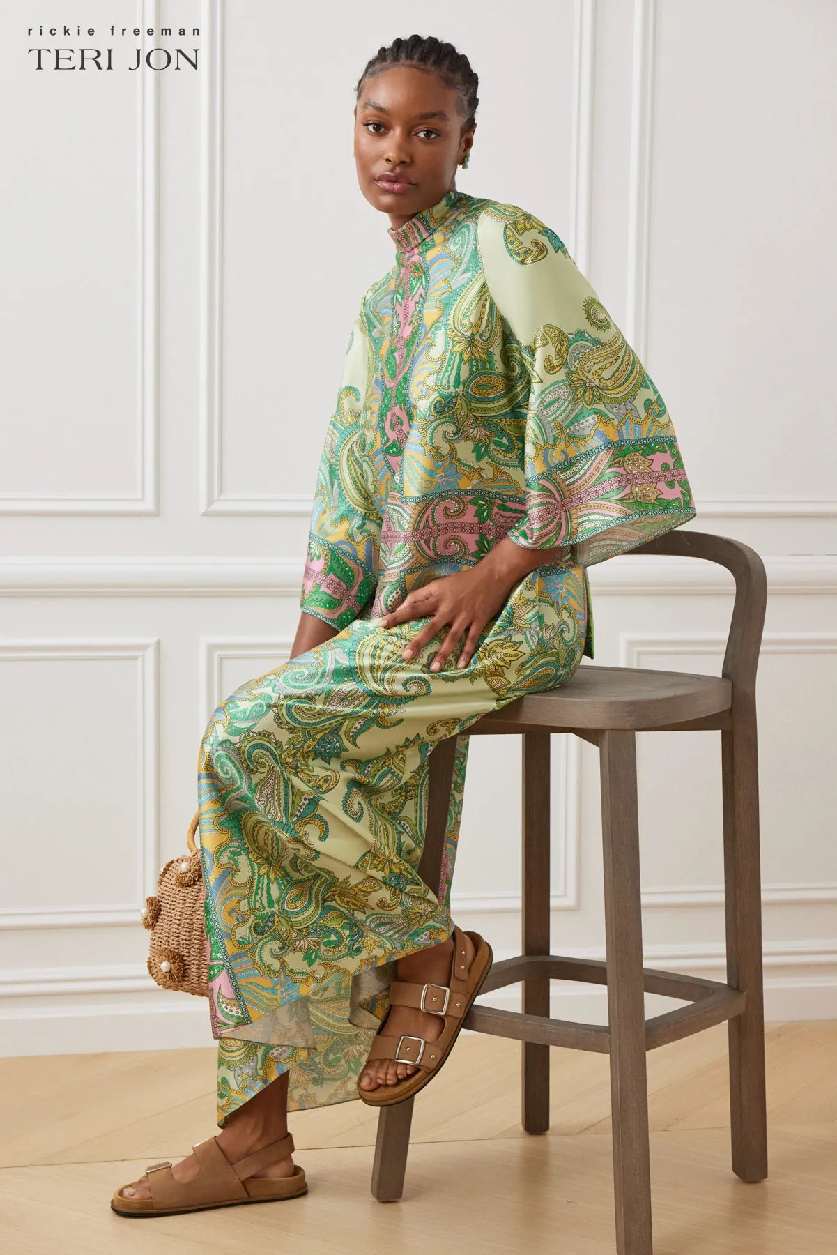 Twill Mock Neck Paisley Print Dress sold by Teri Jon product image thumbnail 4