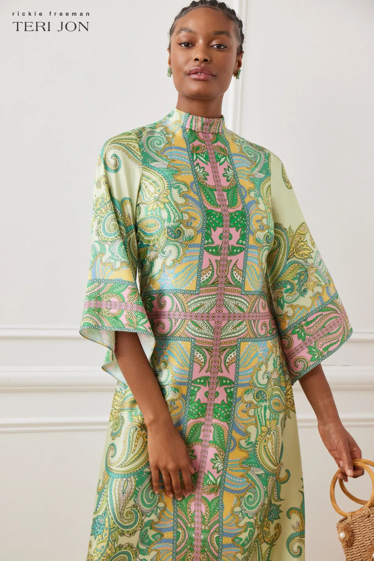 Twill Mock Neck Paisley Print Dress sold by Teri Jon product image thumbnail 3