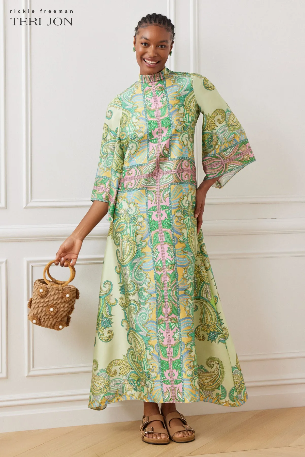 Twill Mock Neck Paisley Print Dress sold by Teri Jon product image thumbnail 2