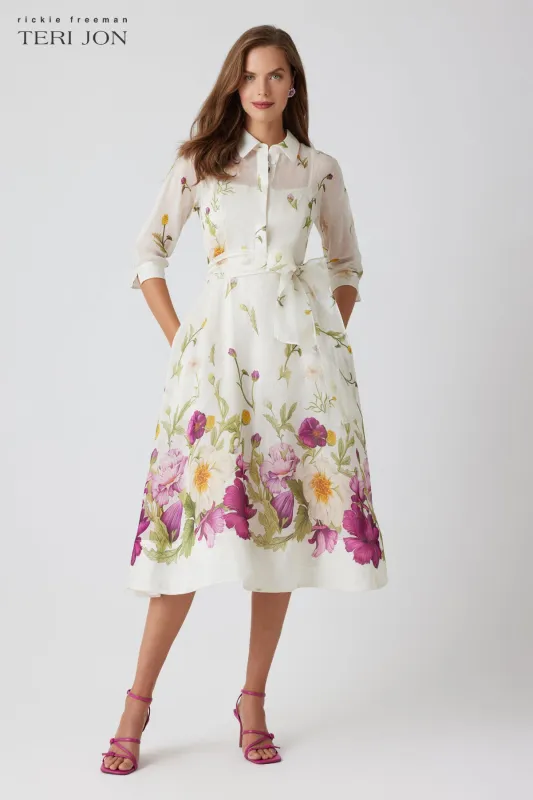 Silk-Linen Floral Border Print Shirtwaist Dress sold by Teri Jon