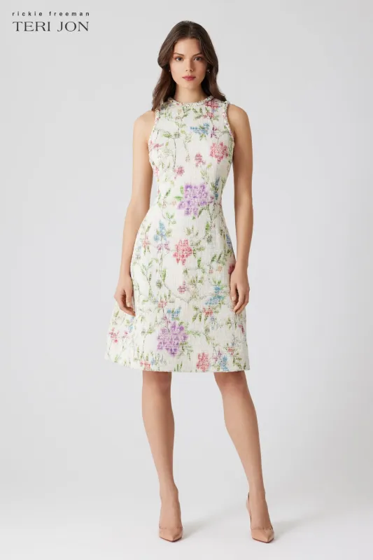 Tweed Basket Weave Print Braid Trim Tank Dress sold by Teri Jon