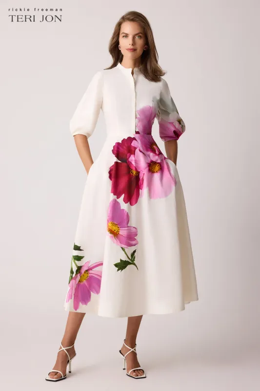 Cotton Mandarin Collar Midi Flower Shirt Dress sold by Teri Jon