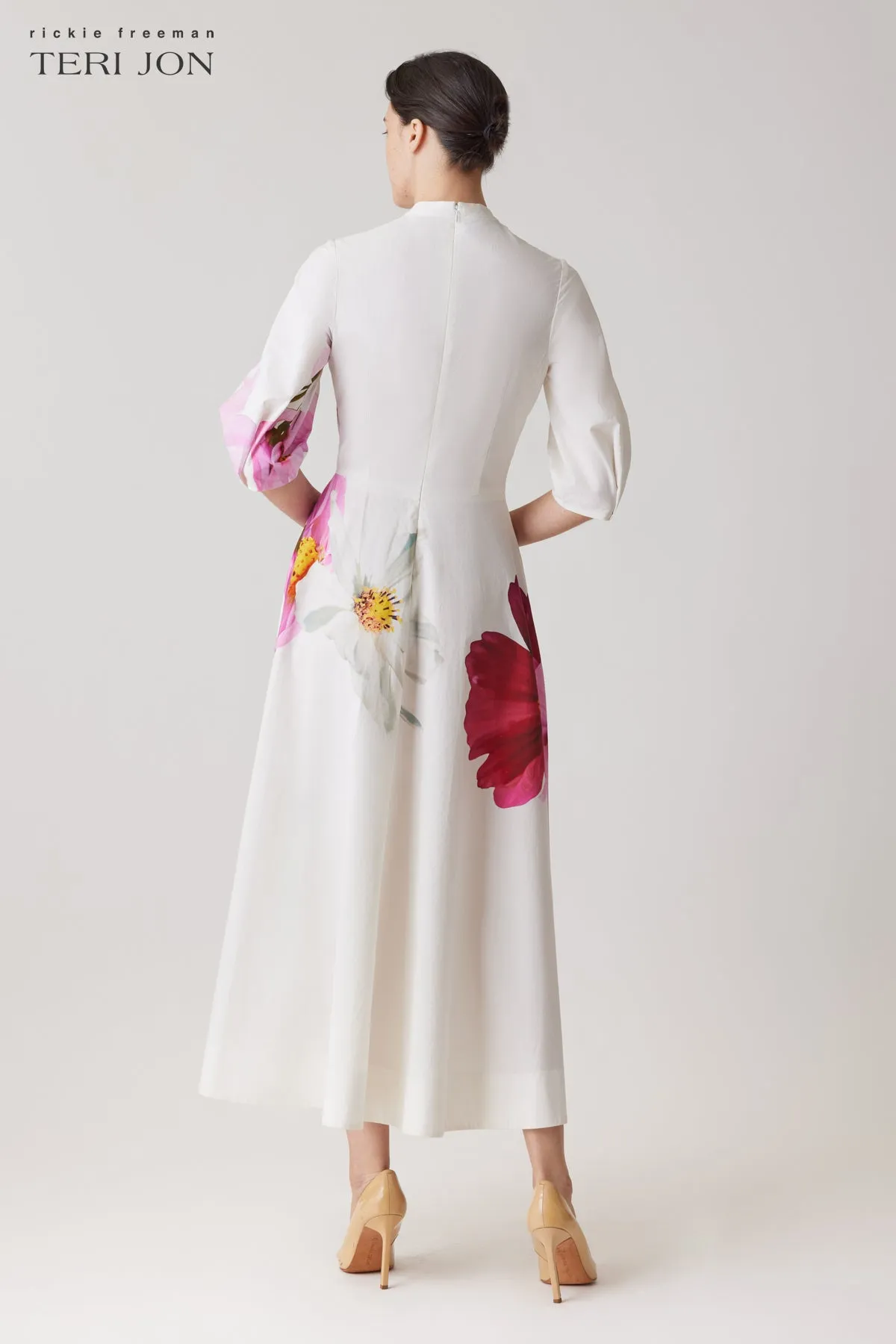 Cotton Mandarin Collar Midi Flower Shirt Dress sold by Teri Jon product image thumbnail 4