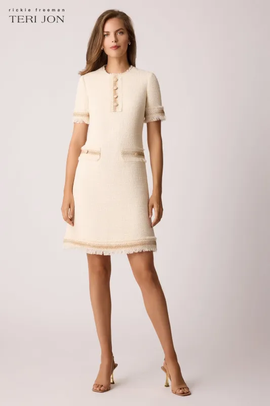 Boucle A Line Fringe Trim Dress sold by Teri Jon