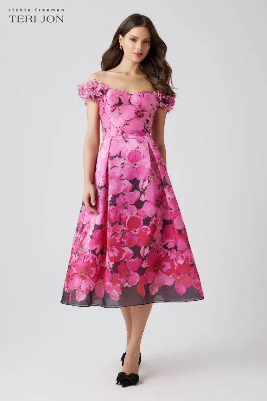 Print Organza with Petal Off The Shoulder Sleeve Dress sold by Teri Jon