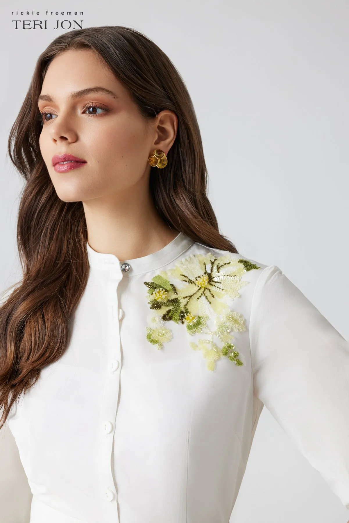 Mandarin Neck Floral Jacquard Dress sold by Teri Jon product image thumbnail 3