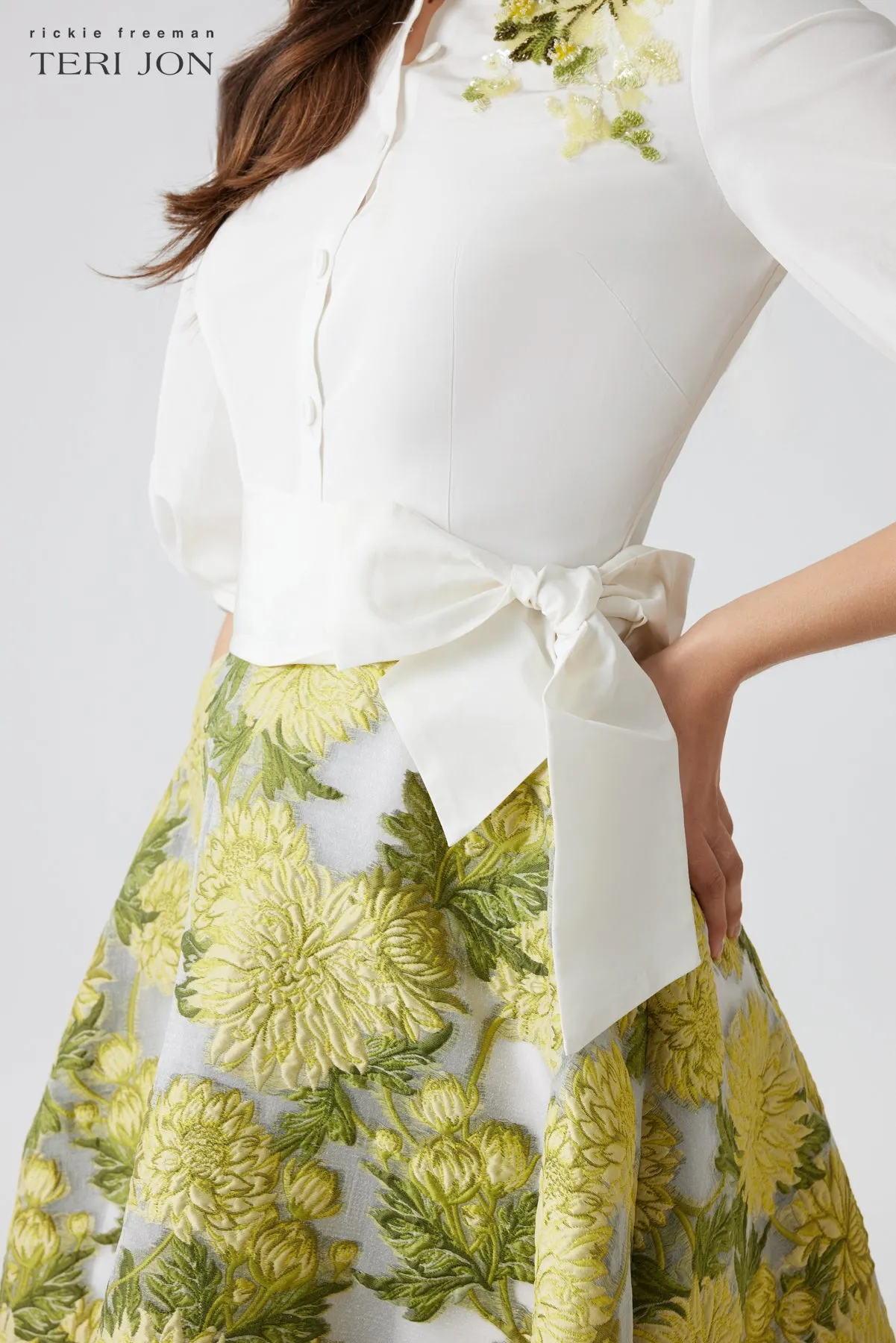 Mandarin Neck Floral Jacquard Dress sold by Teri Jon product image thumbnail 4