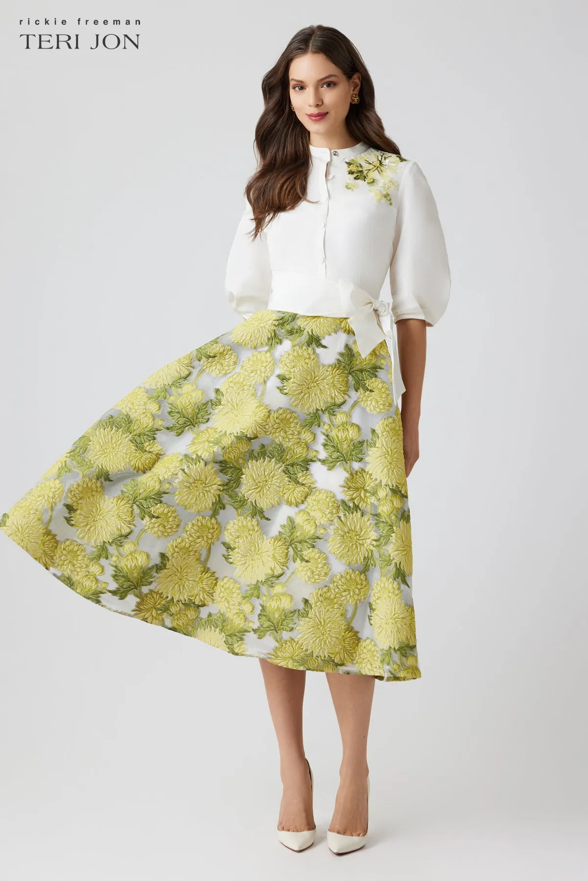 Mandarin Neck Floral Jacquard Dress sold by Teri Jon product image thumbnail 2