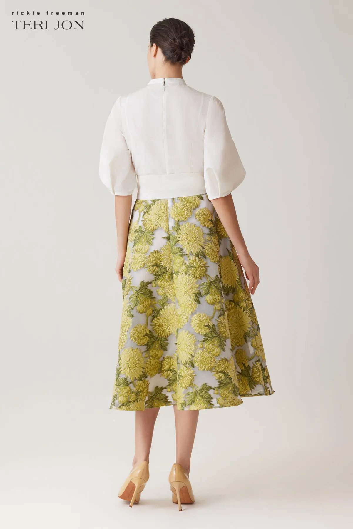 Mandarin Neck Floral Jacquard Dress sold by Teri Jon product image thumbnail 5