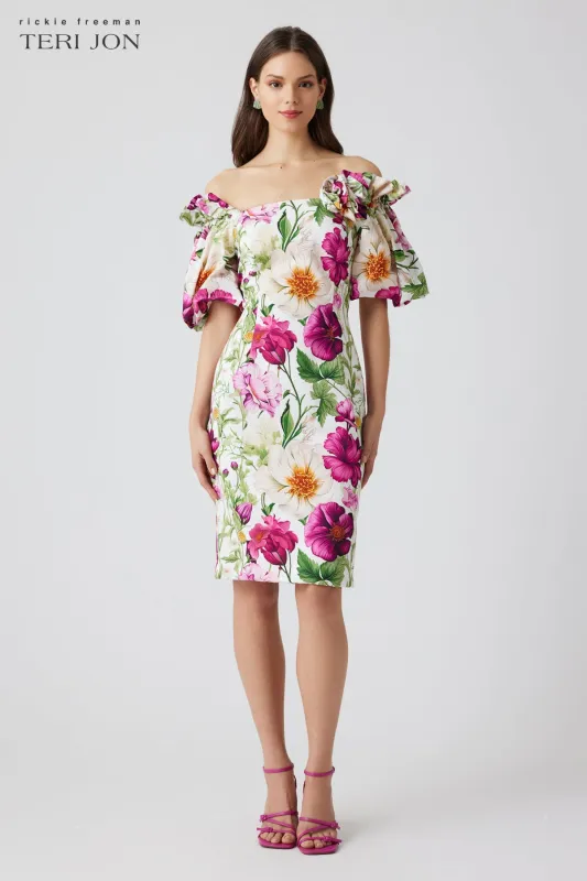 Off-Shoulder Cotton Floral Balloon Sleeve Dress sold by Teri Jon