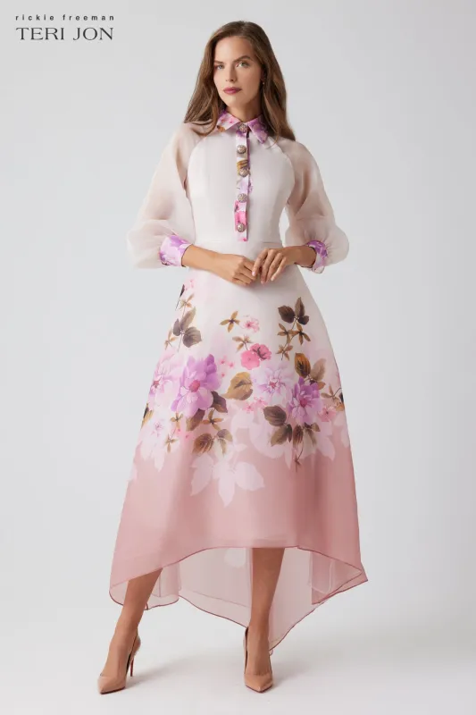 Organza Jewel Button High Low Hem Shirt Dress sold by Teri Jon