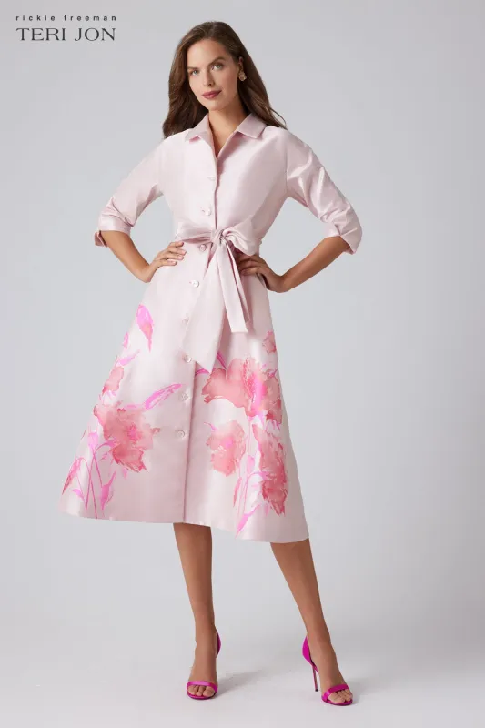 Mikado Floral Bordered Print Shirt Dress sold by Teri Jon