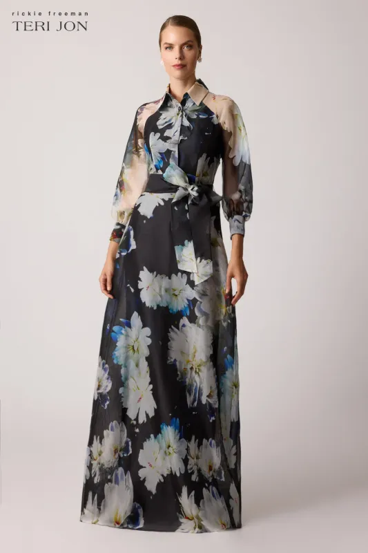 Organza Floral Shirt Waist Gown sold by Teri Jon