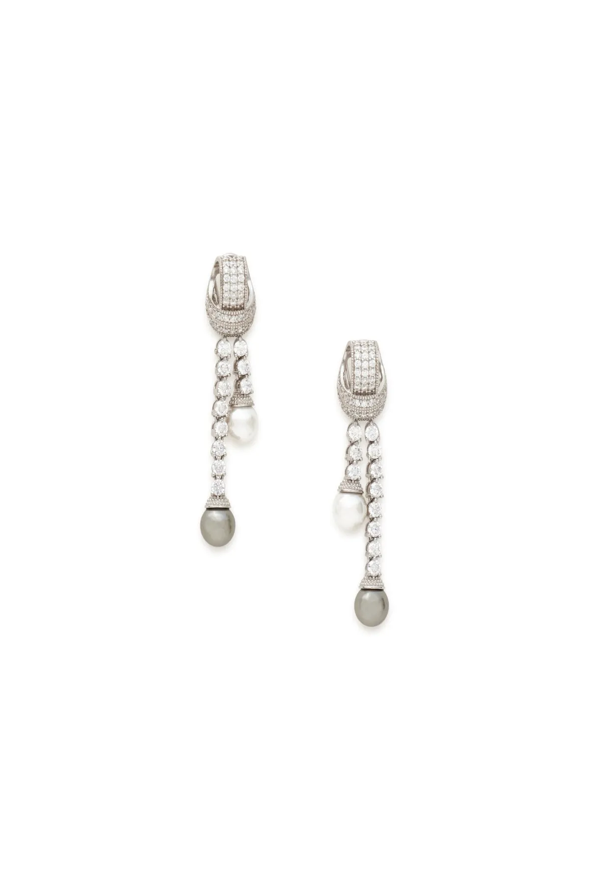 Luxe Dual Pearl Drop Earrings sold by Teri Jon