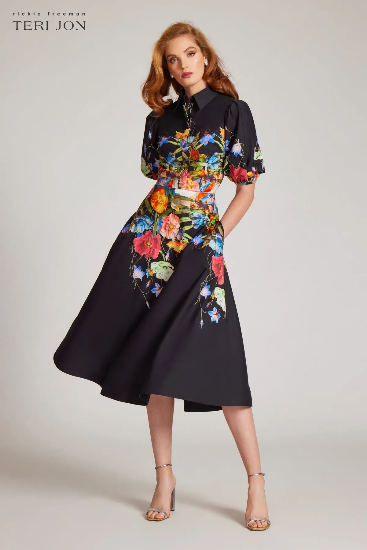 Cotton Shirt Dress With Puff Sleeves sold by Teri Jon product image thumbnail 5