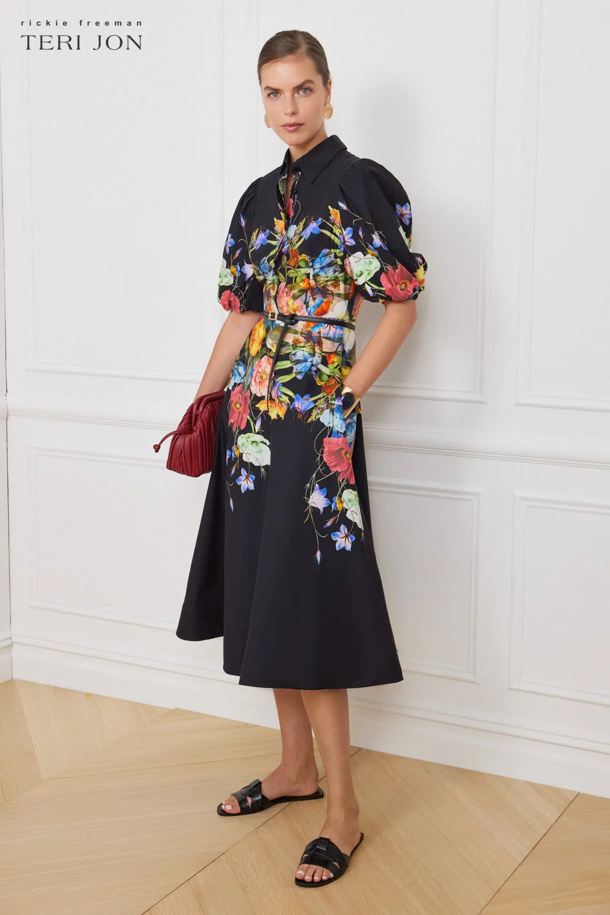 Cotton Shirt Dress With Puff Sleeves sold by Teri Jon