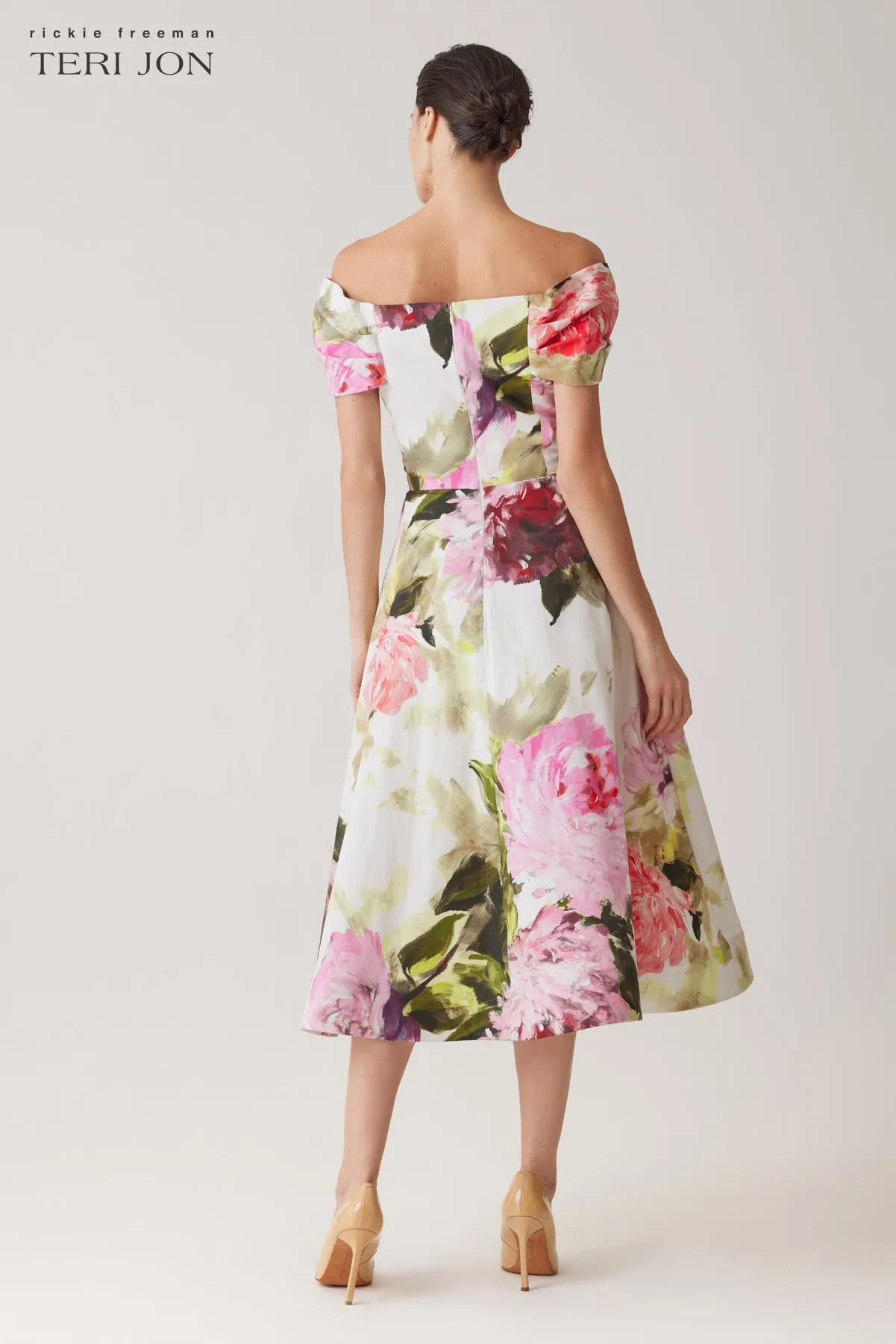 Off-Shoulder Cotton Dress with Beaded Flower Waist sold by Teri Jon product image thumbnail 5