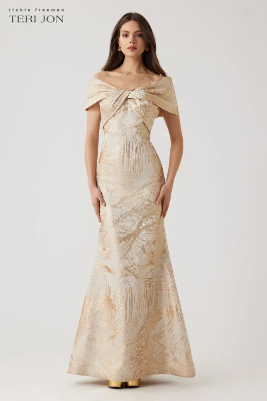 Metallic Jacquard Twist Mermaid Gown sold by Teri Jon