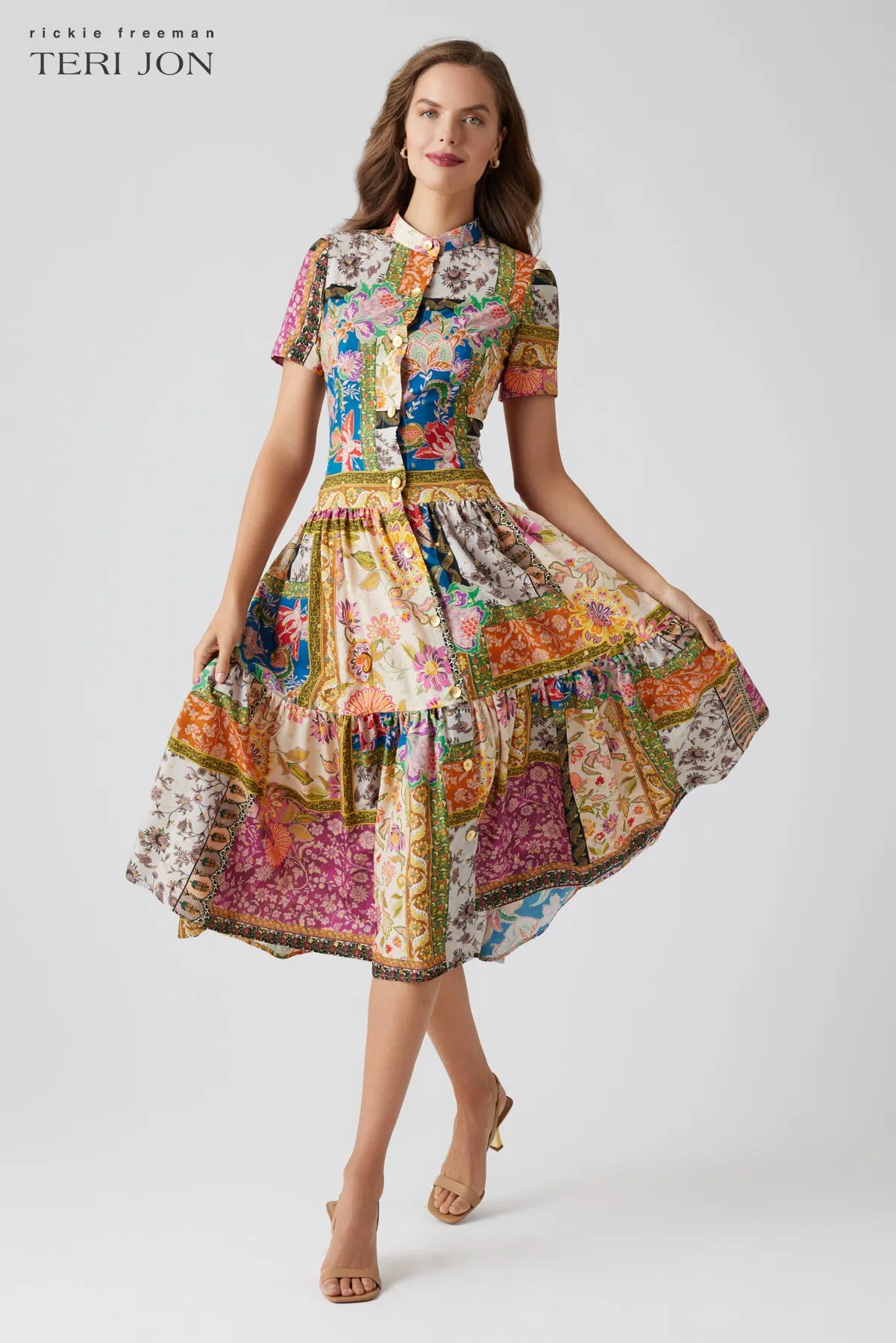 Cotton Patch Work Drop Waist Shirt Dress sold by Teri Jon product image thumbnail 2