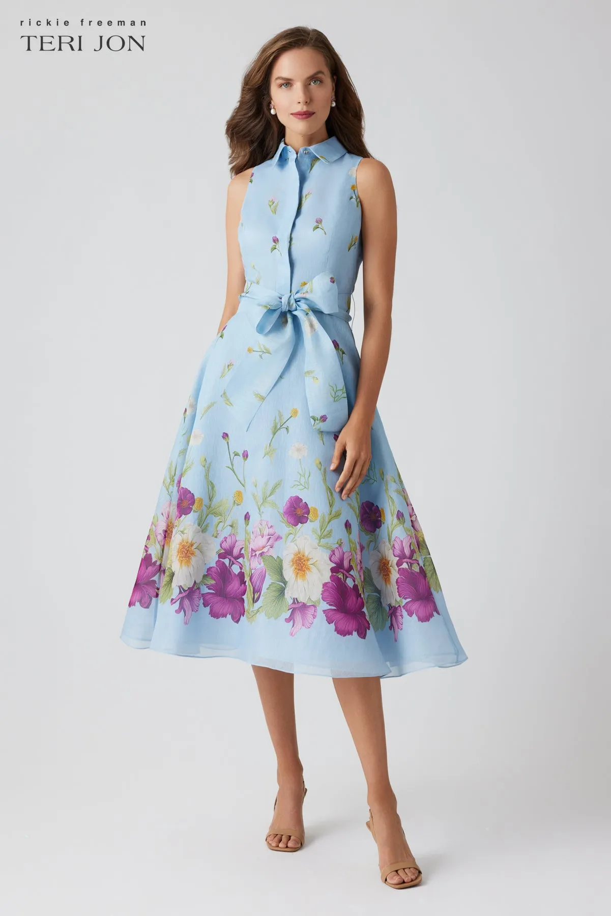 Silk And Linen Sleeveless Shirt Waist Dress sold by Teri Jon product image thumbnail 3