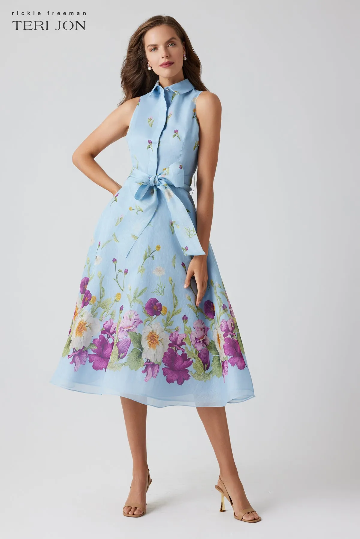 Silk And Linen Sleeveless Shirt Waist Dress sold by Teri Jon product image thumbnail 2