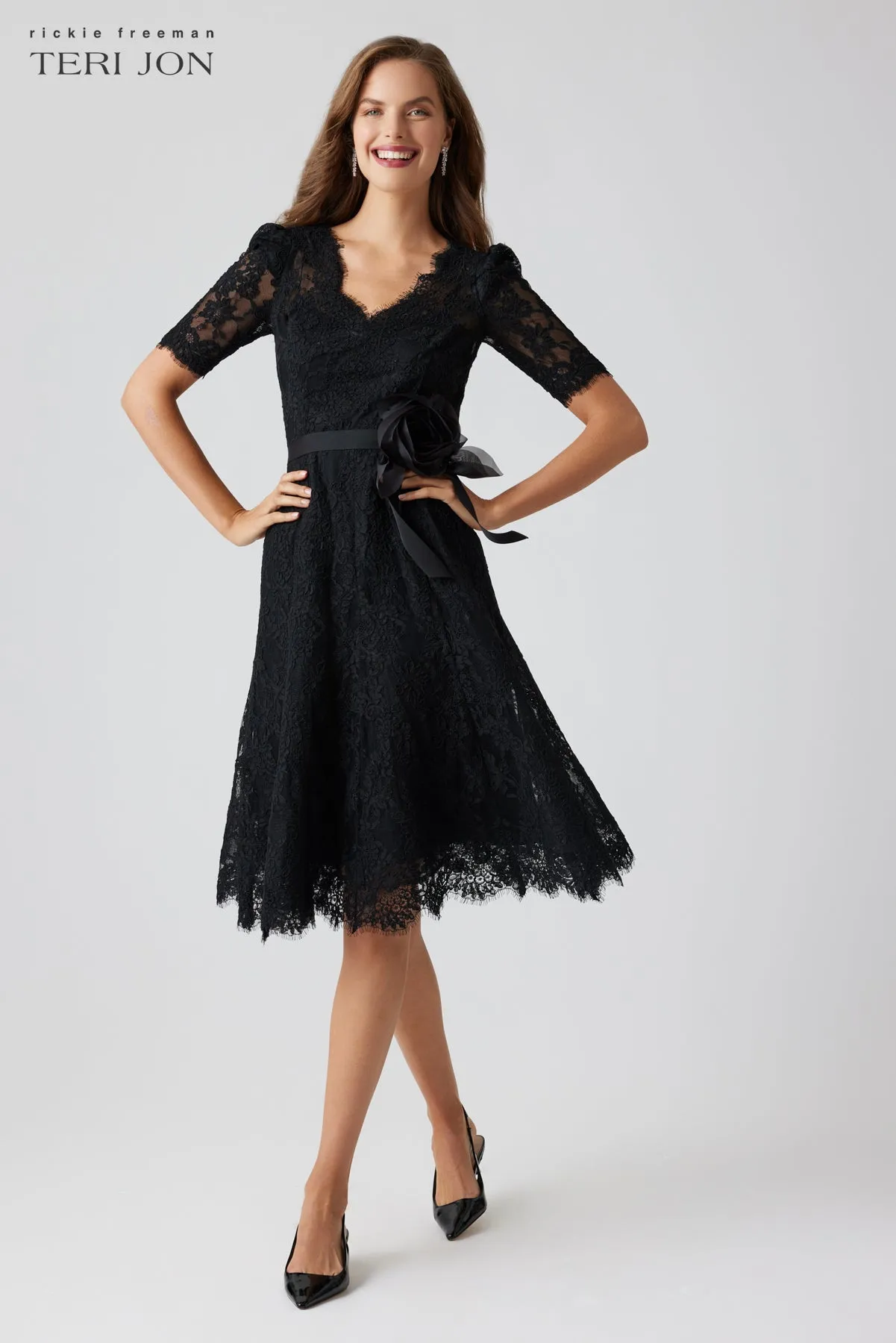 Re-Embroidered Lace Fit And Flare Dress sold by Teri Jon product image thumbnail 2