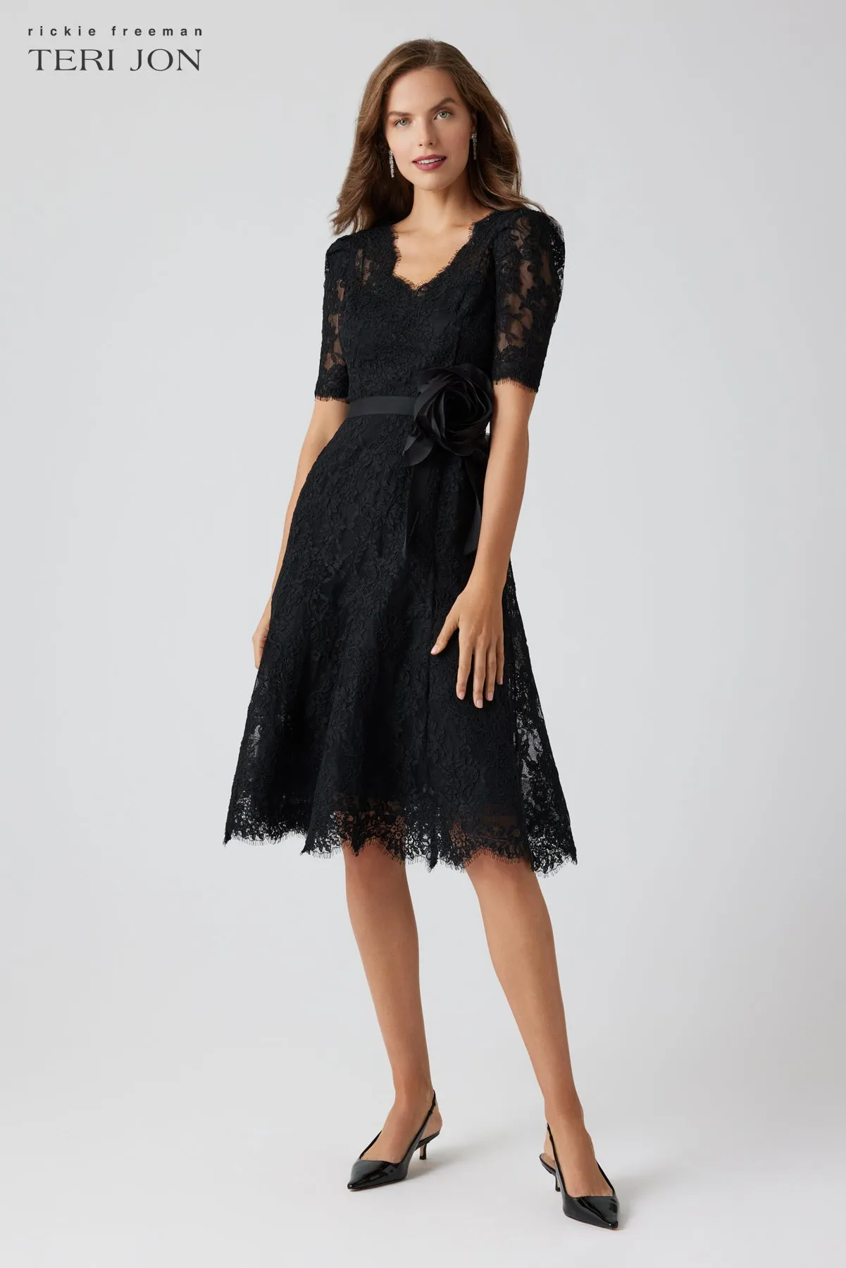 Re-Embroidered Lace Fit And Flare Dress sold by Teri Jon product image thumbnail 3