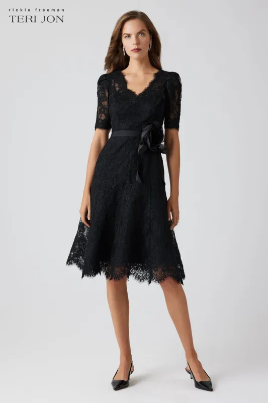 Re-Embroidered Lace Fit And Flare Dress made by Teri Jon