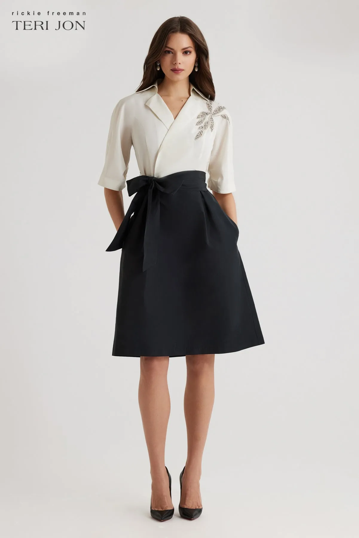 Taffeta Beaded Shirt Waist Dress sold by Teri Jon