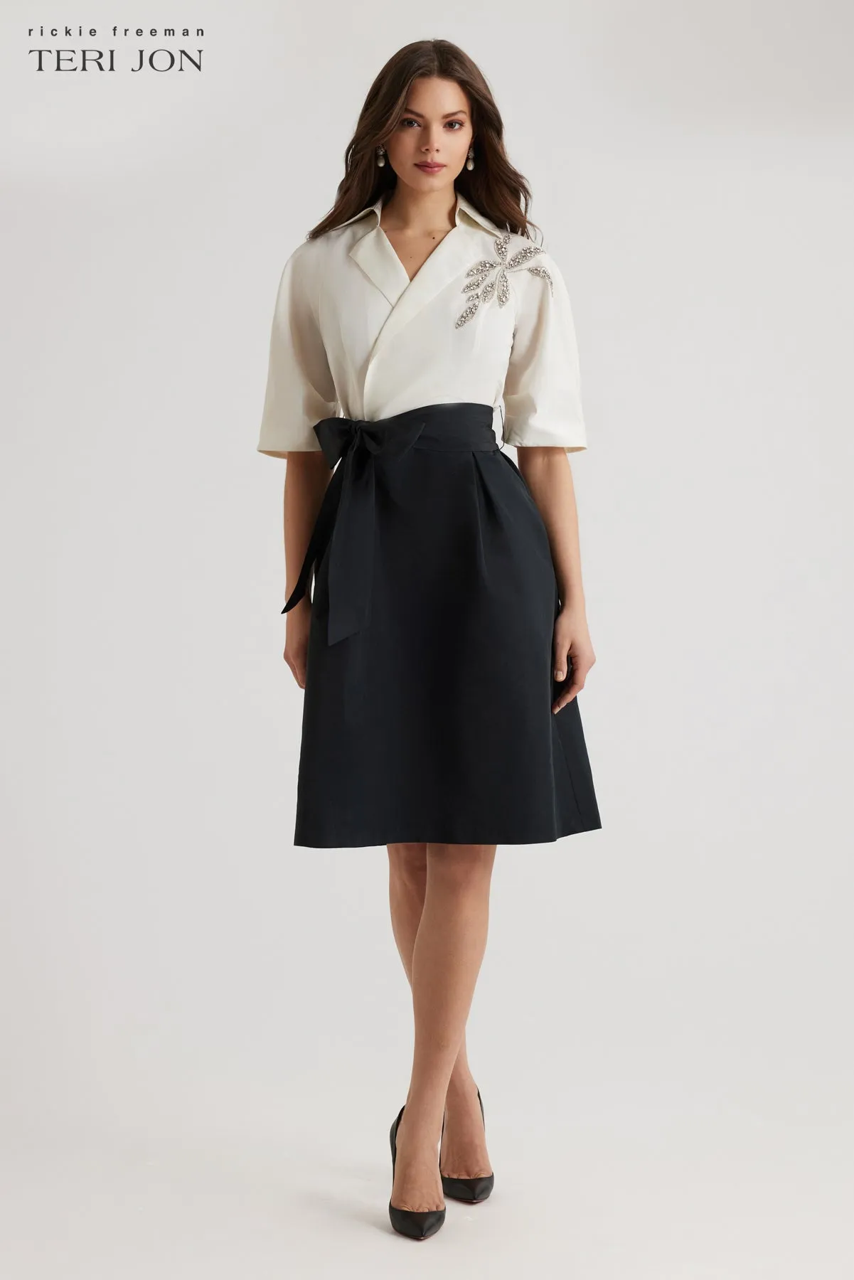 Taffeta Beaded Shirt Waist Dress sold by Teri Jon product image thumbnail 3