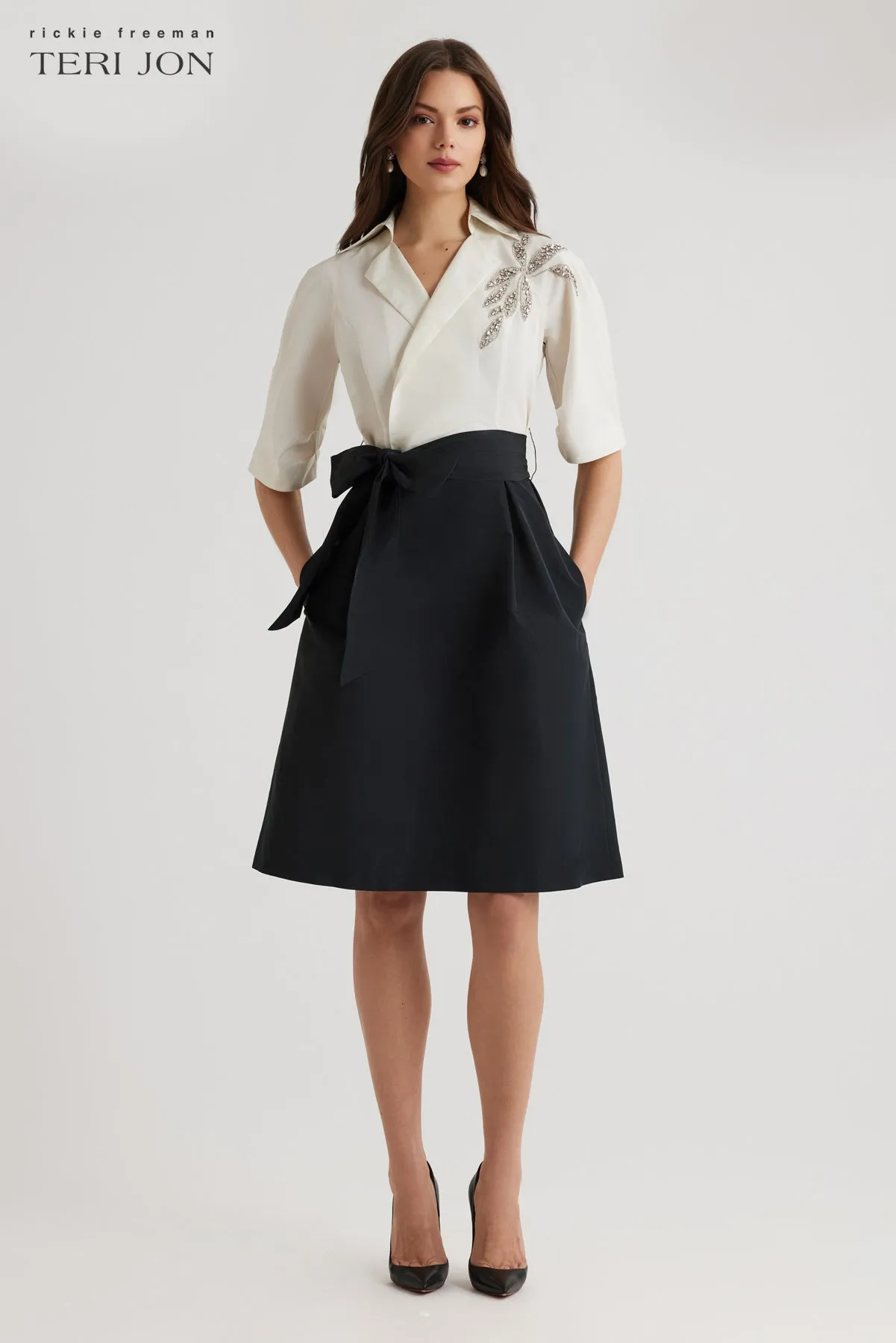 Taffeta Beaded Shirt Waist Dress sold by Teri Jon product image thumbnail 2