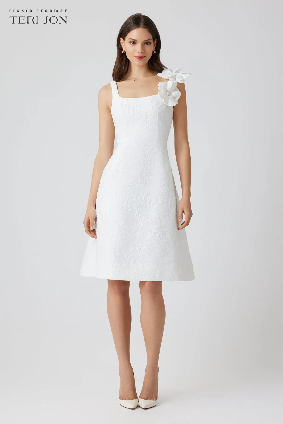 Jacquard 3D Flower Sleeves Fit And Flare Dress sold by Teri Jon product image thumbnail 4