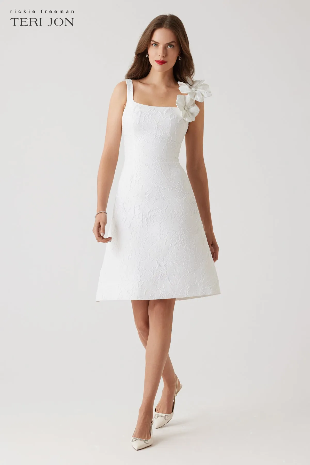 Jacquard 3D Flower Sleeves Fit And Flare Dress sold by Teri Jon product image thumbnail 2