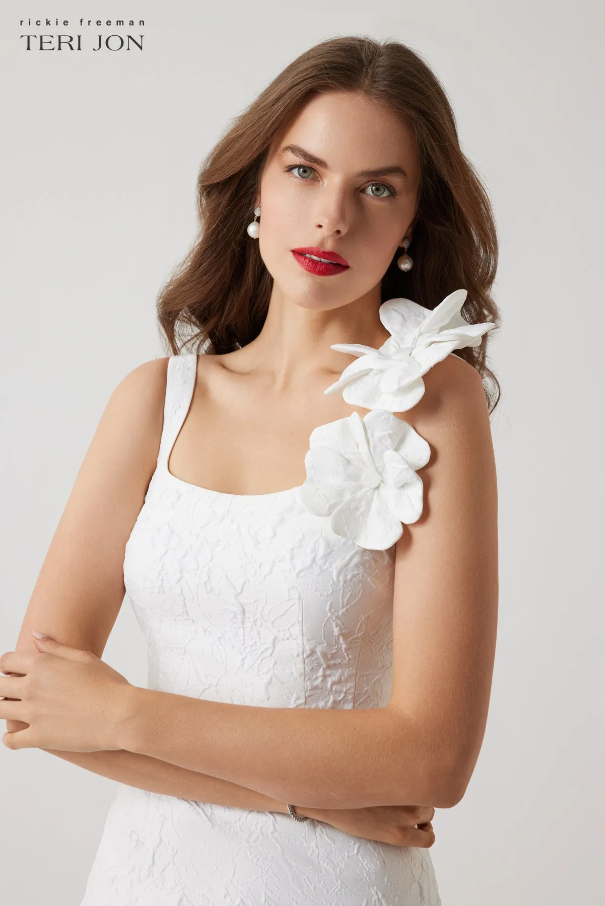 Jacquard 3D Flower Sleeves Fit And Flare Dress sold by Teri Jon product image thumbnail 3