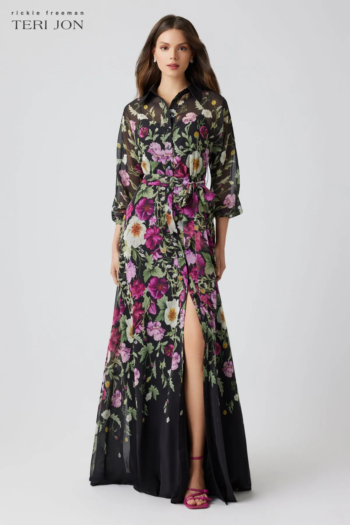 Chiffon Floral Print Shirt Waist Maxi sold by Teri Jon product image thumbnail 2