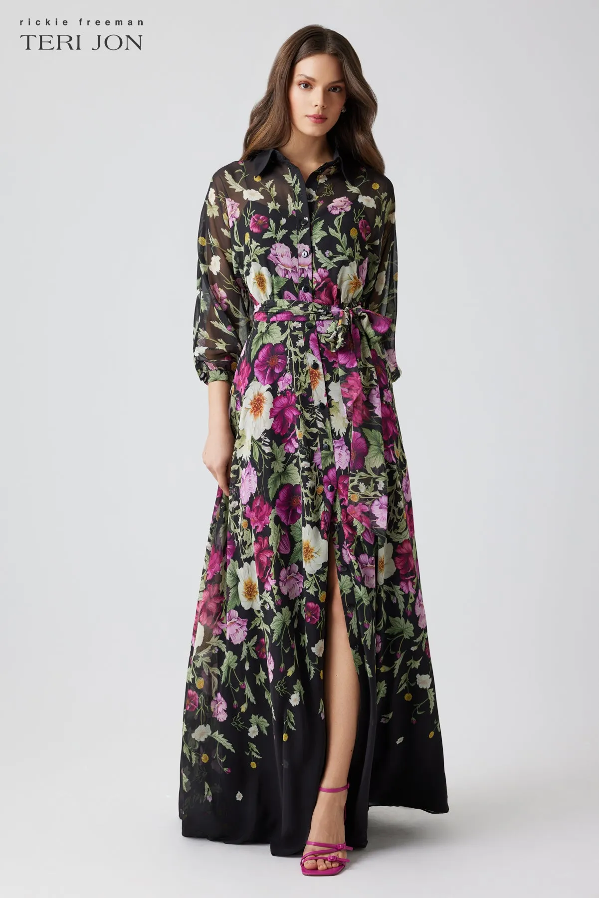 Chiffon Floral Print Shirt Waist Maxi sold by Teri Jon