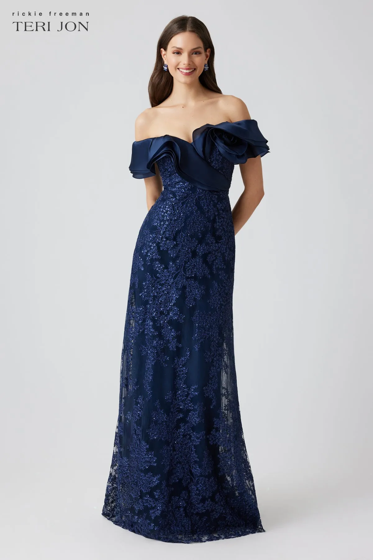 Organza Off-the-Shoulder Sequin Embroidered Tulle Gown sold by Teri Jon product image thumbnail 3