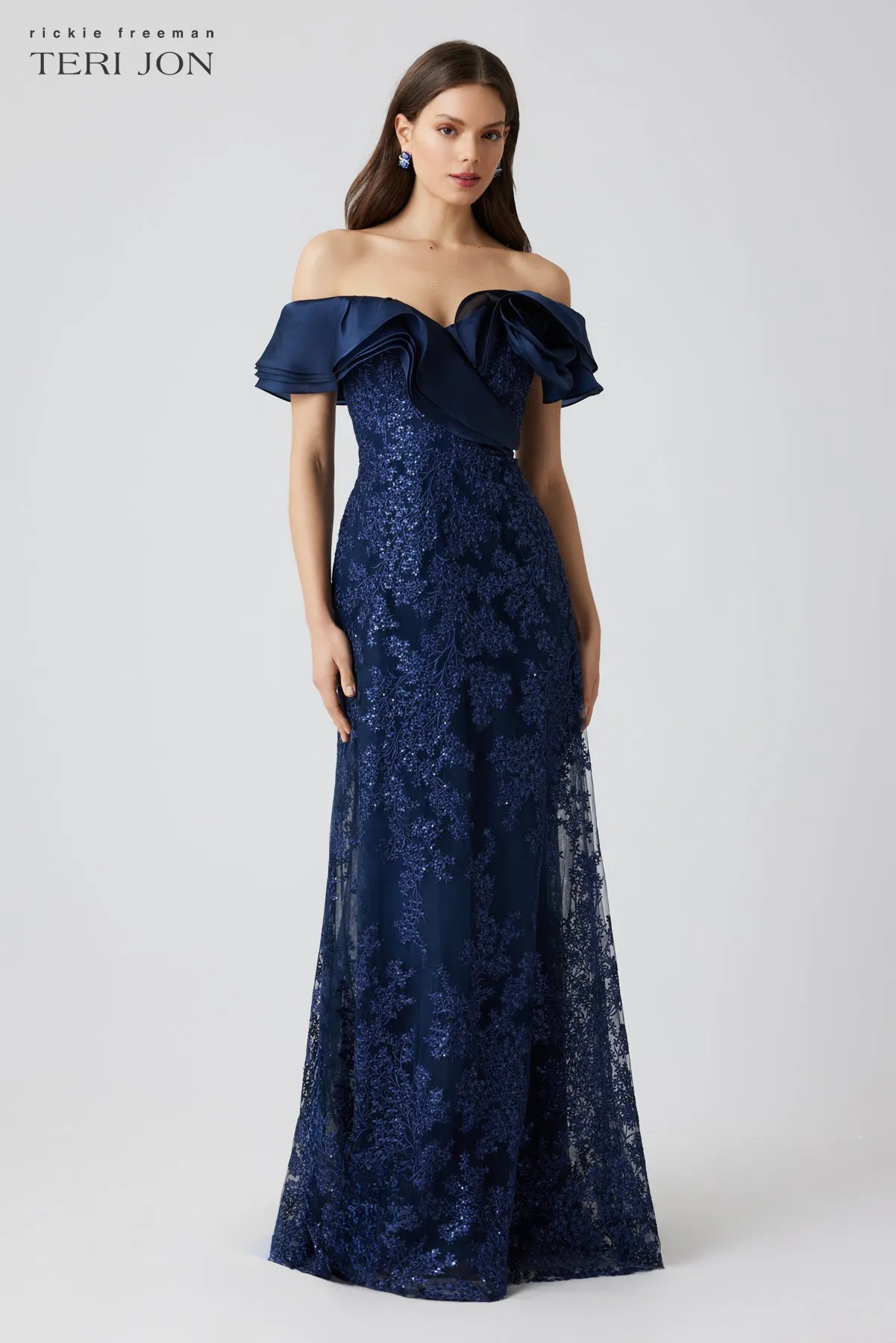 Organza Off-the-Shoulder Sequin Embroidered Tulle Gown sold by Teri Jon product image thumbnail 2