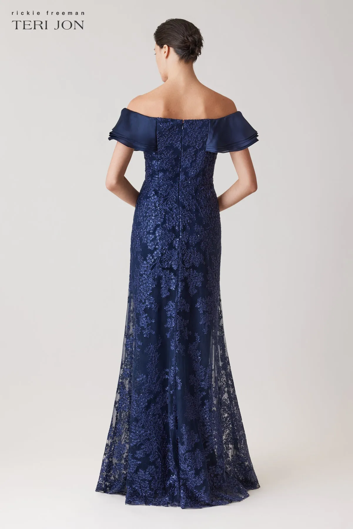 Organza Off-the-Shoulder Sequin Embroidered Tulle Gown sold by Teri Jon product image thumbnail 4