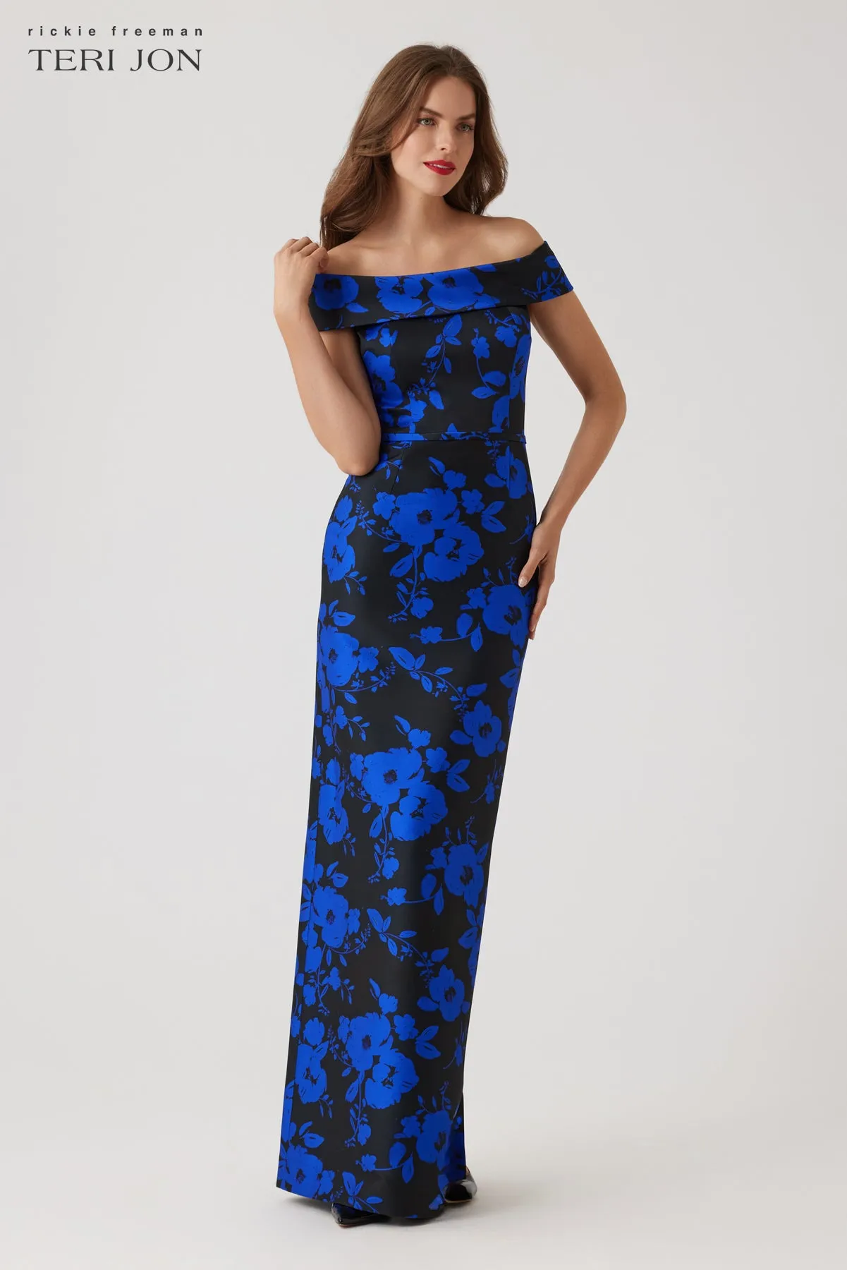 Stretch Mikado Floral Off The Shoulder Gown sold by Teri Jon product image thumbnail 4