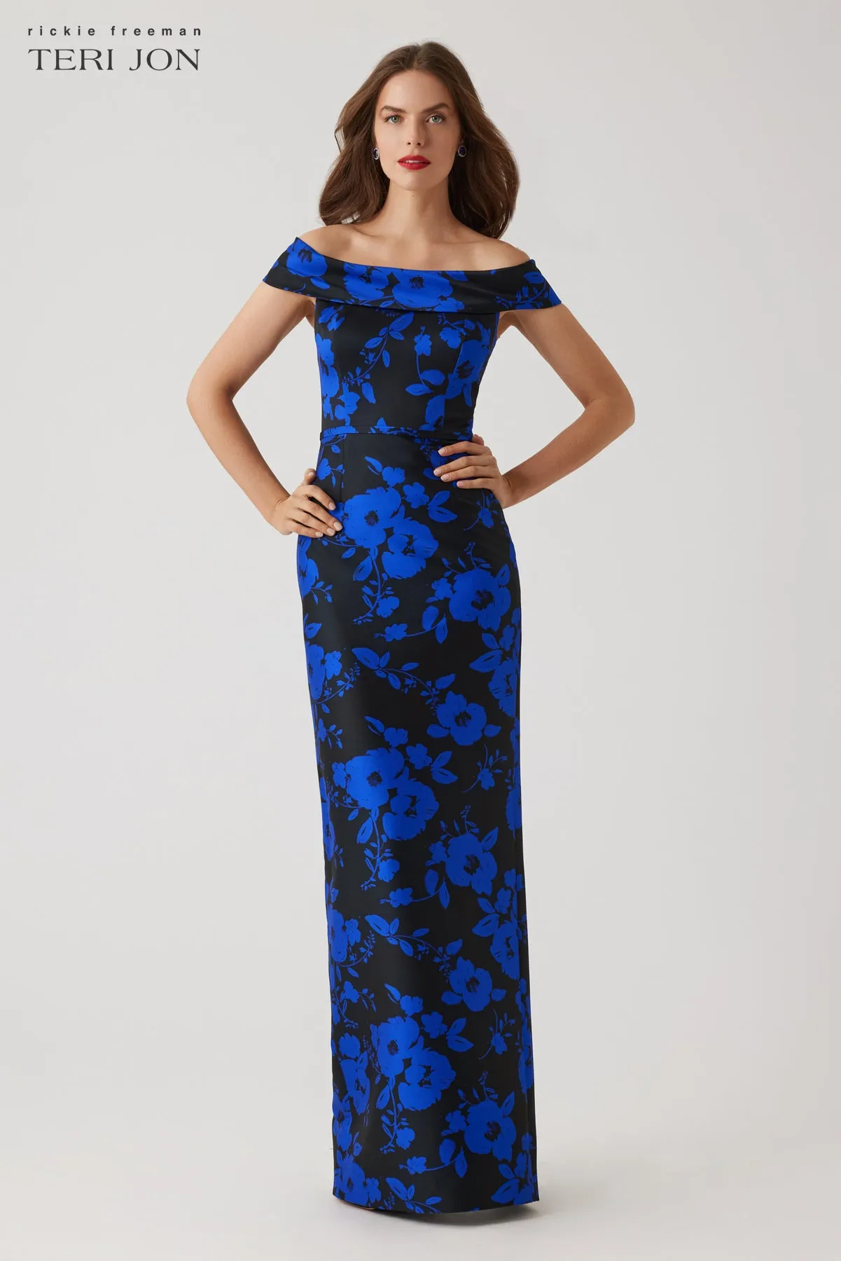 Stretch Mikado Floral Off The Shoulder Gown sold by Teri Jon product image thumbnail 3