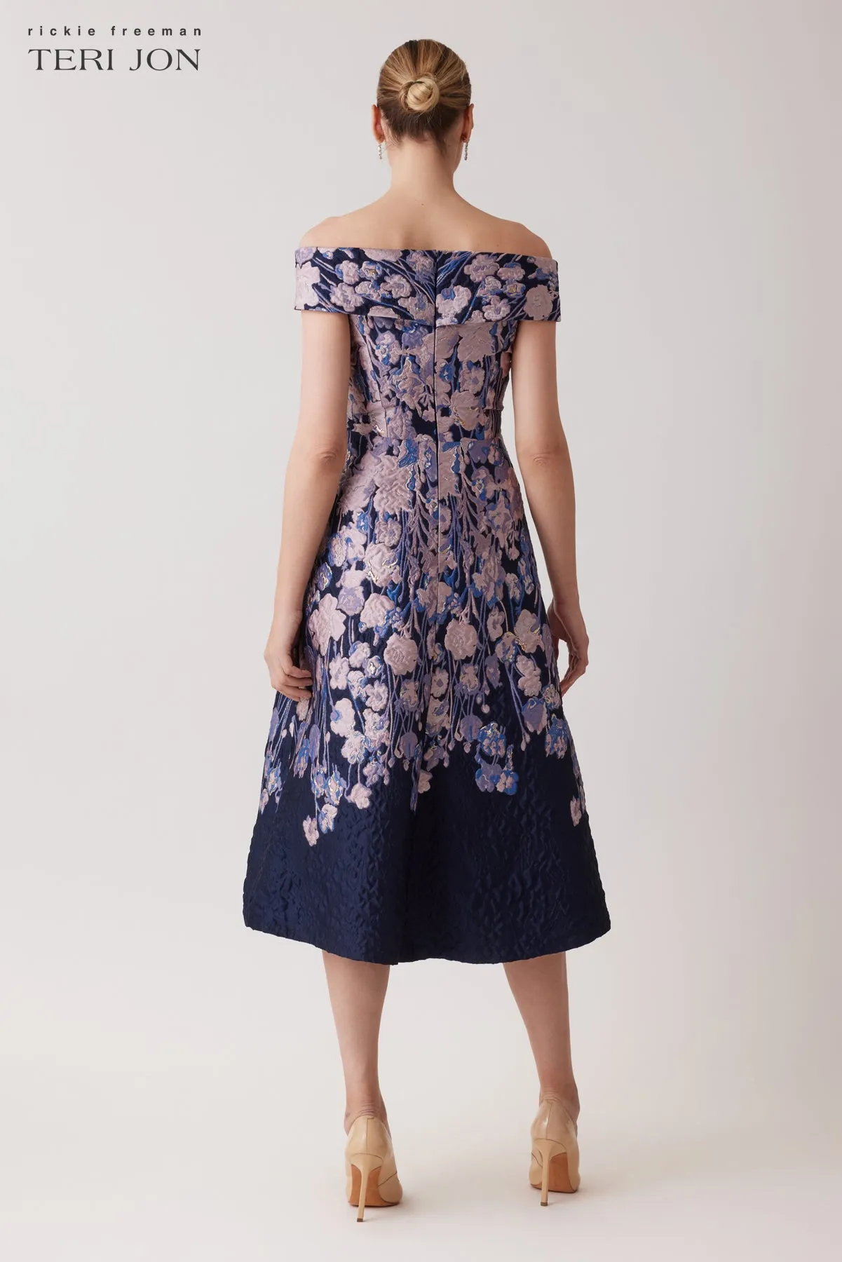 Floral Metallic Jacquard Off The Shoulder Dress sold by Teri Jon product image thumbnail 4