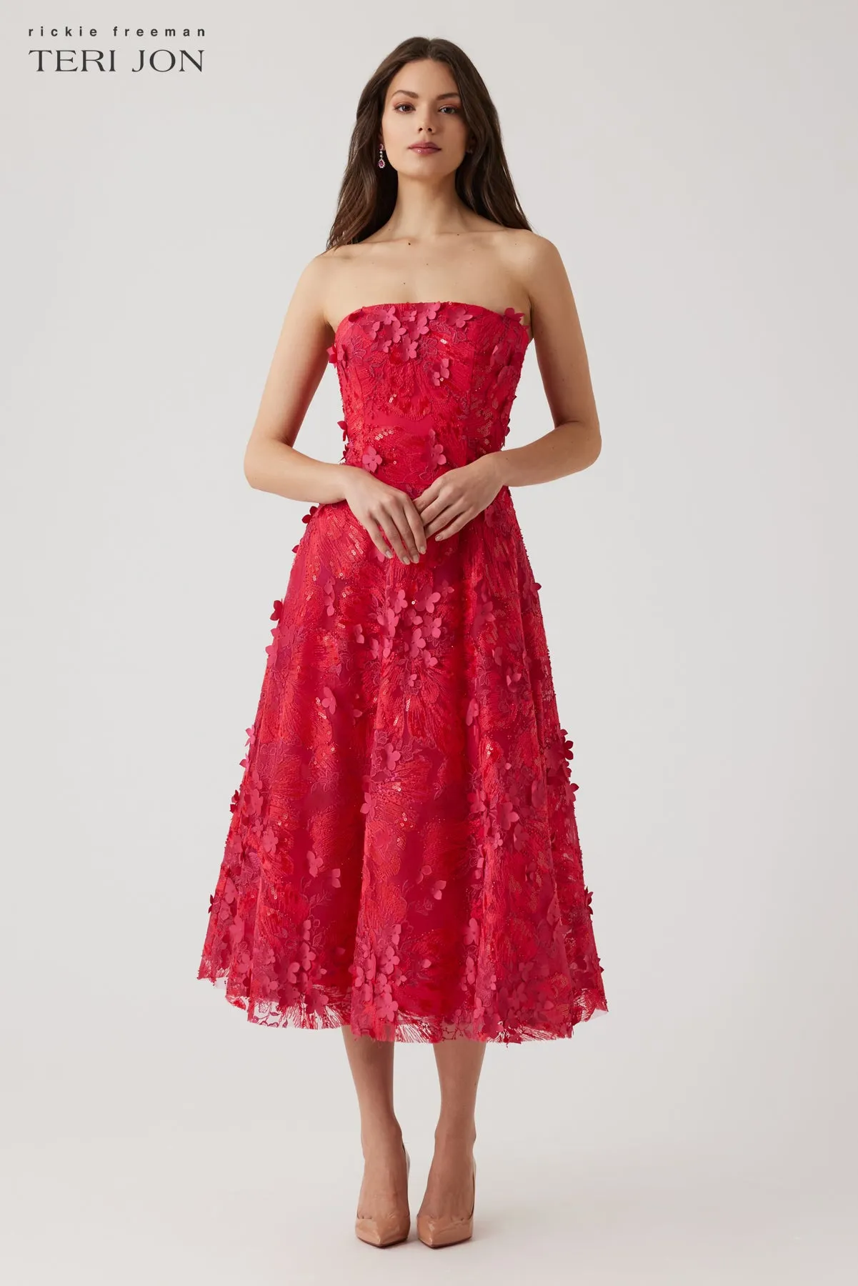 Strapless 3D Overlay Fit And Flare Dress sold by Teri Jon product image thumbnail 2