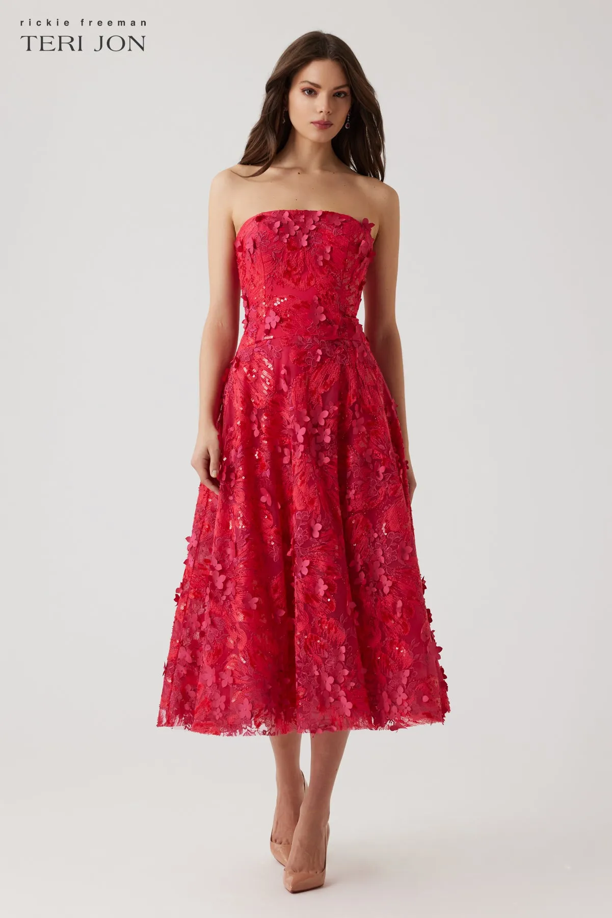 Strapless 3D Overlay Fit And Flare Dress sold by Teri Jon product image thumbnail 4