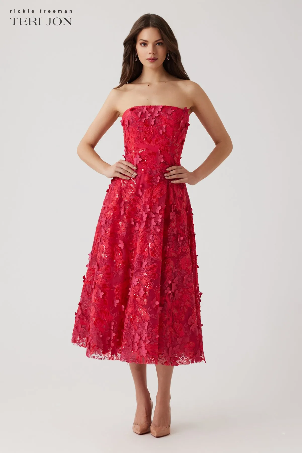 Strapless 3D Overlay Fit And Flare Dress sold by Teri Jon product image thumbnail 5