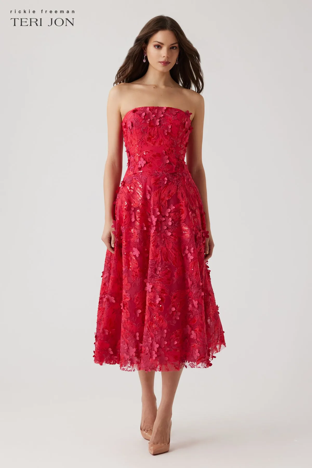 Strapless 3D Overlay Fit And Flare Dress sold by Teri Jon product image thumbnail 3