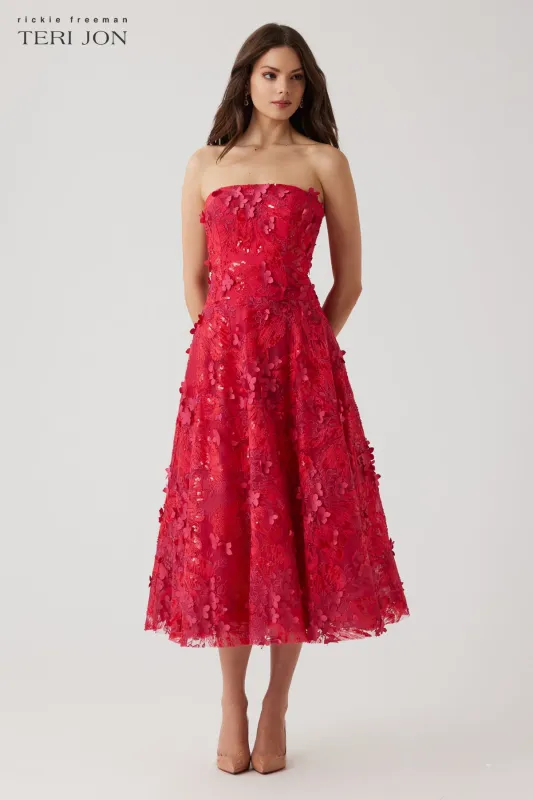 Strapless 3D Overlay Fit And Flare Dress sold by Teri Jon